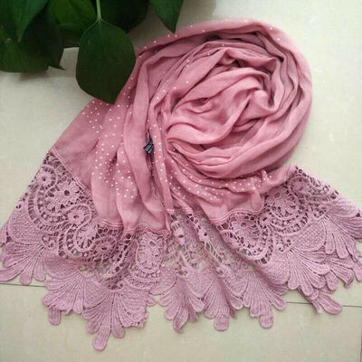 

Womens Muslim Headwear Lace Long Scarf Hijab Wrap Islamic Shawls Arab Scarves