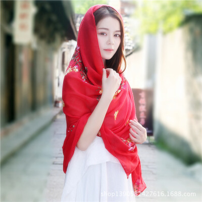 

New Nepal retro national wind embroidered cotton&linen scarf sunscreen shawl Lijiang flower embroidery scarves