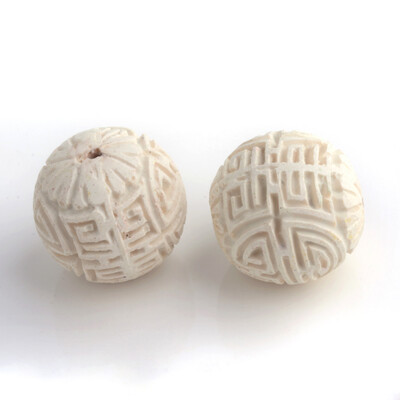 

Handmade Cinnabar Beads Carved Lacquerware Round FloralWhite 16x15mm Hole 2mm
