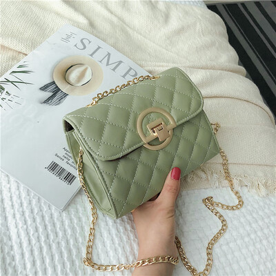 

2019 new Korean version of the simple&simple rhombic chain shoulder bag casual temperament retro wild Messenger small square bag
