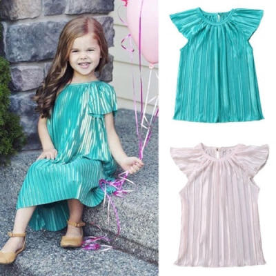 

Toddler Baby Kids Girls Retro Ruffle Solid Summer Dress Party Sundress Clothes