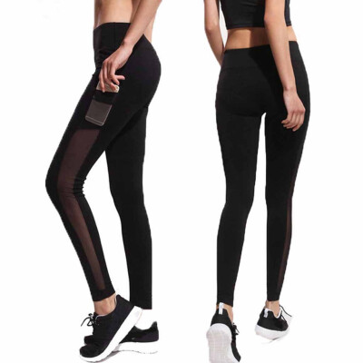 

Tailored Ladies Fitness Pants Yoga Pants Side Pocket Mesh Stitching Sports Pants