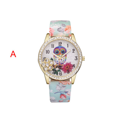 

Flower Watch Reloj 2018 relogio masculino Women Leather Owl Pattern Quartz Analog Wrist Watch Crystals Decor Saat Dropship