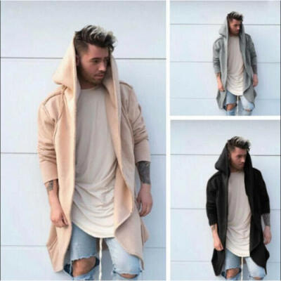 

Men Cardigan Hooded Cloak Cape Coat Long Jacket Trench Overcoat Outwear