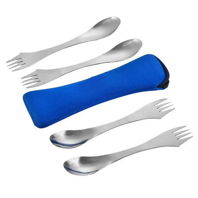 

Stainless Steel Outdoor Camping Spoon Fork Serrated Cutter BBQ Flatware Kit