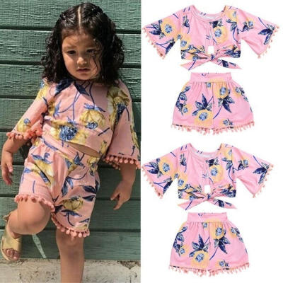 

Cute Toddler Kids Baby Girls Outfits Clothes Flower ball T-shirt Tops Dress Long Pants 2PCS Set