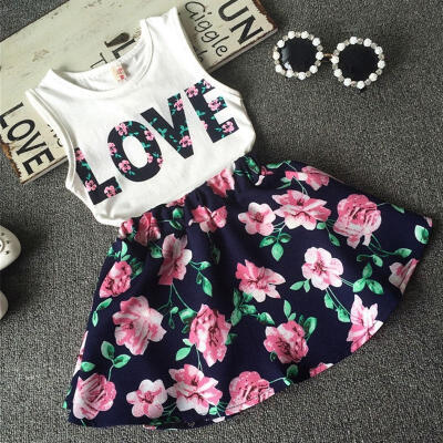 

Floral Baby Kids Girl Dress Short Sleeve Top T-ShirtSkirt Outfit Set Clothes