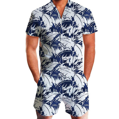 

Men Romper Street Casual Cargo Pants Jumpsuit Overall T-Shirt Shorts Set