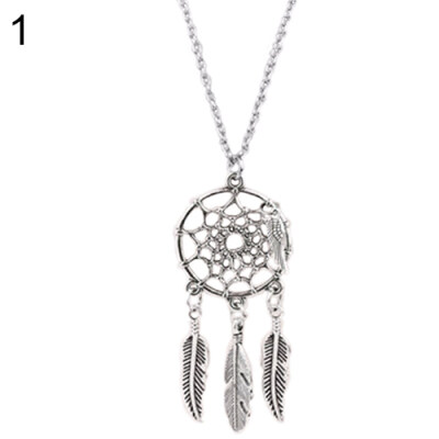 

Women Ethnic Turquoise Feather Wing Pendant Dream Catcher Charm Chain Necklace