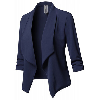

Womens Plus Size 34 Sleeve Coats Open Front Solid Slim Business Casual Blazer