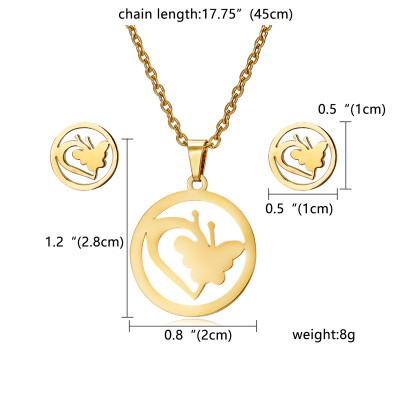 

Charms Jewelry Set Hollow Butterfly Animal Plant Leaves Dragonfly Flowers Pendant Necklace Stud Earrings for Women Gold Color