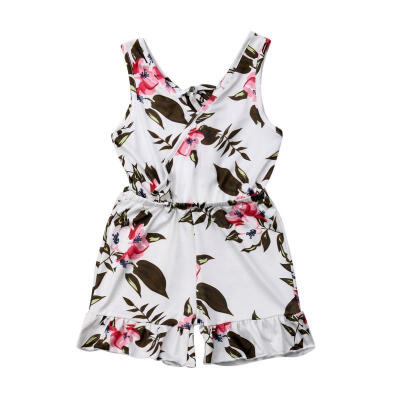 

2019 Cute Baby Girls Floral Romper Outfit Summer Sleeveless Floral Bodysuit Jumpsuit Clothes no belt