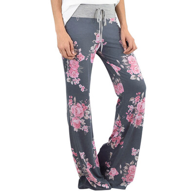 

Women Floral Prints Drawstring Wide Leg Pants Leggings