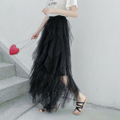 

Women Tulle Long Maxi Skirt Layered Swing High Waist Casual Ruffles Loose New