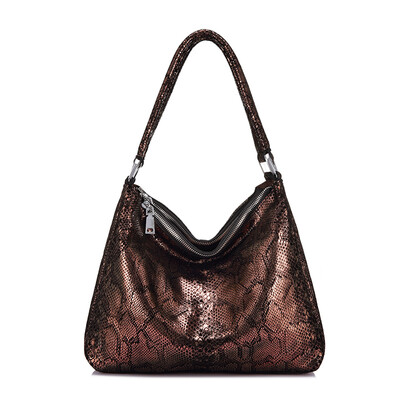 

REALER women bag ladies handbags genuine leather shoulder bag high quality female tote bag serpentine prints with zipper 2019