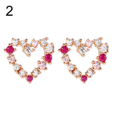 

Women Flower Circle Heart Waterdrop Faux Pearl Rhinestone Inlaid Stud Earrings