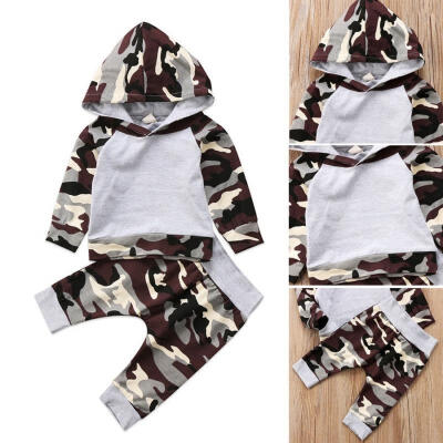 

Fashion Newborn Toddler Baby Boys Camo Hoodie Tops Pants 2Pcs Outfits Set Clothes