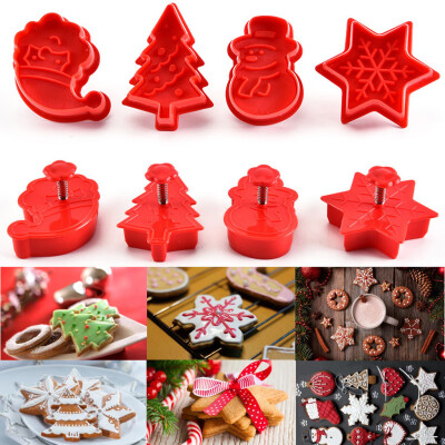 

Tailored 4Pcs Christmas Cookie Plunger Cutter Mould Fondant Cake Mold Bake Set