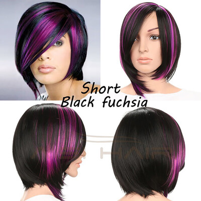

〖Follure〗Fashion Wig Short Haircut Curly Color Gradient Short Human Hair Synthetic PP