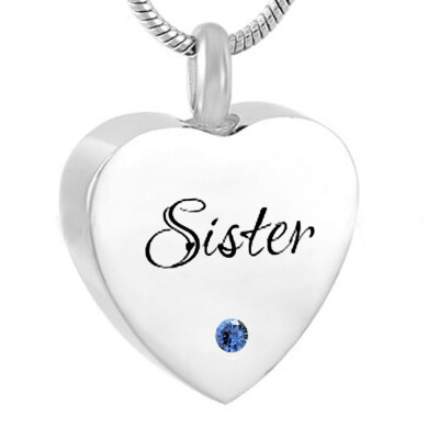 

Cremation Urn Jewelry heart Sister Birthstone Memorial Ash Keepsake Necklace