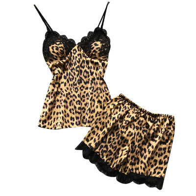 

Toponeto Womens Sexy Satin Leopard Sling Sleepwear Lingerie Lace Nightwear Underwear Set