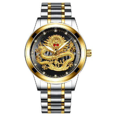 

Fenzun embossed gold dragon watch mens waterproof non-mechanical watch mens diamond ruby dragon face fashion middle-aged watch G