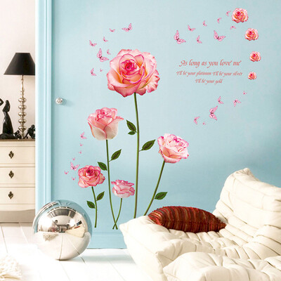 

Wall Sticker Pink Rose Romantic Bedroom Home Decoration Self-adhesive PVC