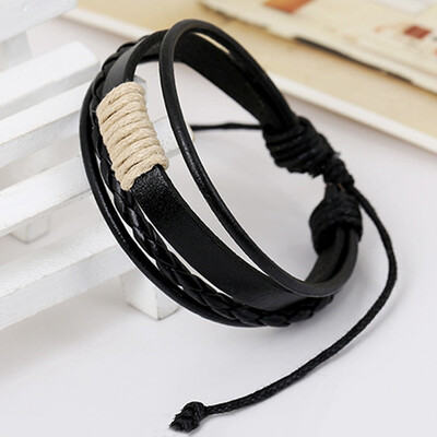 

Retro Fashion Multilayer Leather Wristband Bracelet Cuff Charm Bangle Unisex New