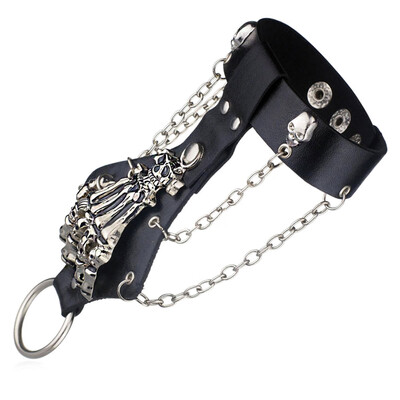 

Great Punk Rock Gothic Skeleton Skull Hand Glove Chain Link Bangle Leather Bracelet