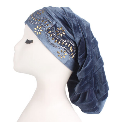 

Women Gold Flower Velvet Turban Hijab Hat Chemo Hat For Hair Loss Headscarf Long Sleep Cap