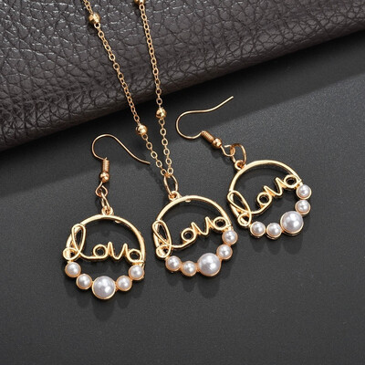 

Stud Earrings Set High Imitation Pearl Moon Flower Love Declaration Necklace Stud Ear Moon Exquisite Simple Valentines Day Gift