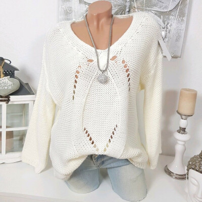 

Tailored Women Casual Solid O-Neck Knitted Hollow out Long Sleeve Sweater Top Blouse