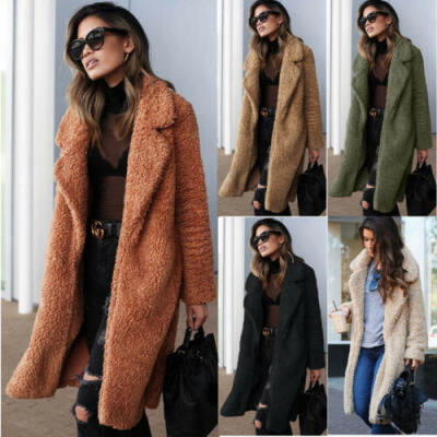 

US Winter Women Teddy Bear Fur Coat Ladies Knee Long Vintage Jacket Outwear Top