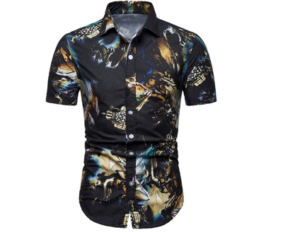 

Mens Summer Casual Floral Plaid Short Sleeve Lapel Shirts T-Shirt Tops blouse