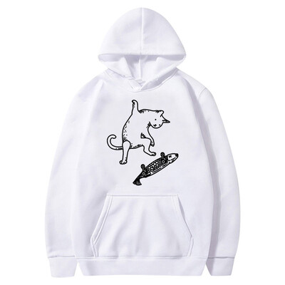 

Tailored Women Print Cat Loose Long Sleeve Top Pullover Hooded Cap Sweatshirt Blouse