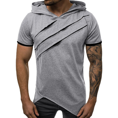 

Toponeto Mens Summer Casual Patchwork Slim Short Sleeve Hooded T Shirt Top Blouse