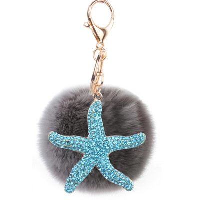 

Jewelry fashion keychain diamond cartoon sea star keychain gift rex rabbit fur plush ball