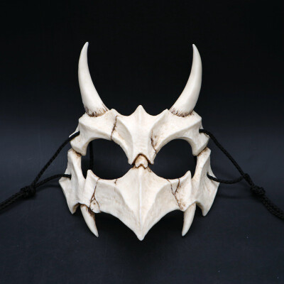 

Half Animal Mask Long Teeth Demon Samurai White Bone Mask Tengu Dragon Yaksa Tiger Resin Mask Cosplay