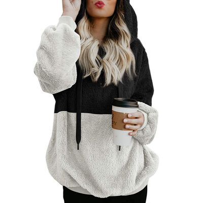 

Womens Sweatshirt Long Sleeve Hooded Fleece Hoodies Autumn Winter Patchwork Color Warm Zipper Hoodie Pullover