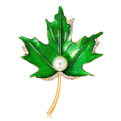 

Maple Leaf Rhinestone Artificial Pearls Brooch Pins Beautiful Wedding Or Gift