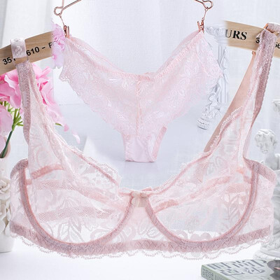 

New Women Lace Gauze Bra Sets Push Up 34 Cup Hook-and- Eye Breathable Ultra-thin bra Lingerie Underwear With Brief