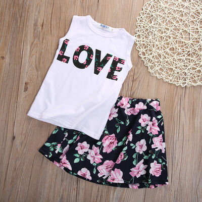 

Cute Toddler Kids Baby Girl Dress Tank Vest Tops T-ShirtSkirt Set Clothes Outfit