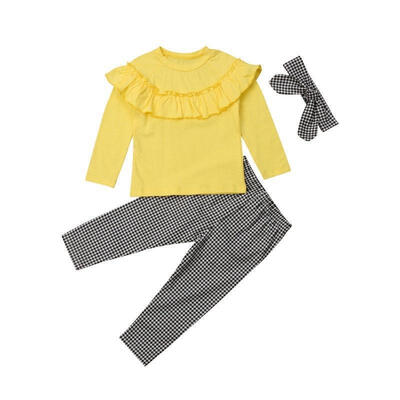 

3Pcs New Toddler Kids Baby Girl Ruffle Plaid Long Sleeve Tops Pants Leggings Outfit Clothes 1-6Y