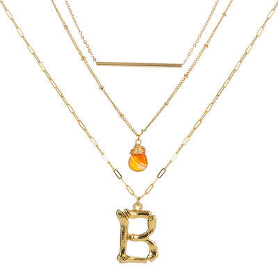 

Small Orange stone Gold Metal Bamboo 2cm 26 Letter Alphabet A-Z Minimalist Initial Pendant Necklace Fashion Twist Chain Jewelry