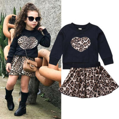 

US 2PCS Toddler Kids Baby Girls Autumn Clothes Cotton Tops Mini Skirt Outfits