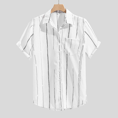 

Toponeto Mens Printed Chest Pocket Loose Breathable Short Sleeve Casual Buttons Shirt