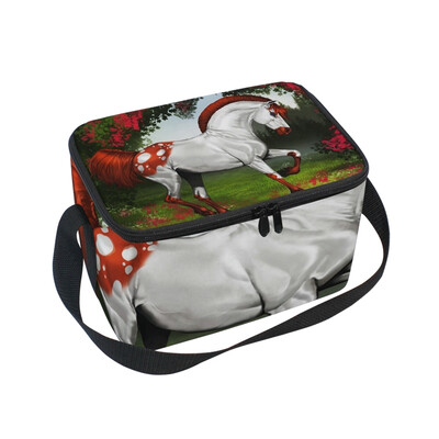 

Lunch Box Insulated Lunch Bag Large Cooler Rose And Fantasy Horse Tote Bagfor Kids Men Women