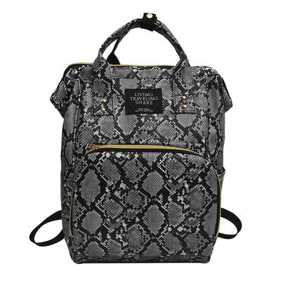 

Snake Print Mommy Travel Backpacks Large PU Leather Maternity Nappy Bags