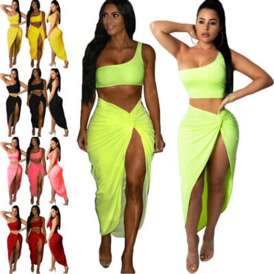 

Women Summer Bodycon Two Piece Crop Top&Skirt Set Club Party Cocktail Dress