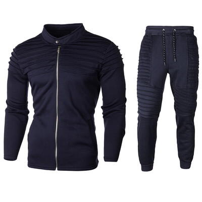 

Toponeto Mens Autumn Solid Zipper Sweatshirt Top Pants Sets Sports Suit Tracksuit